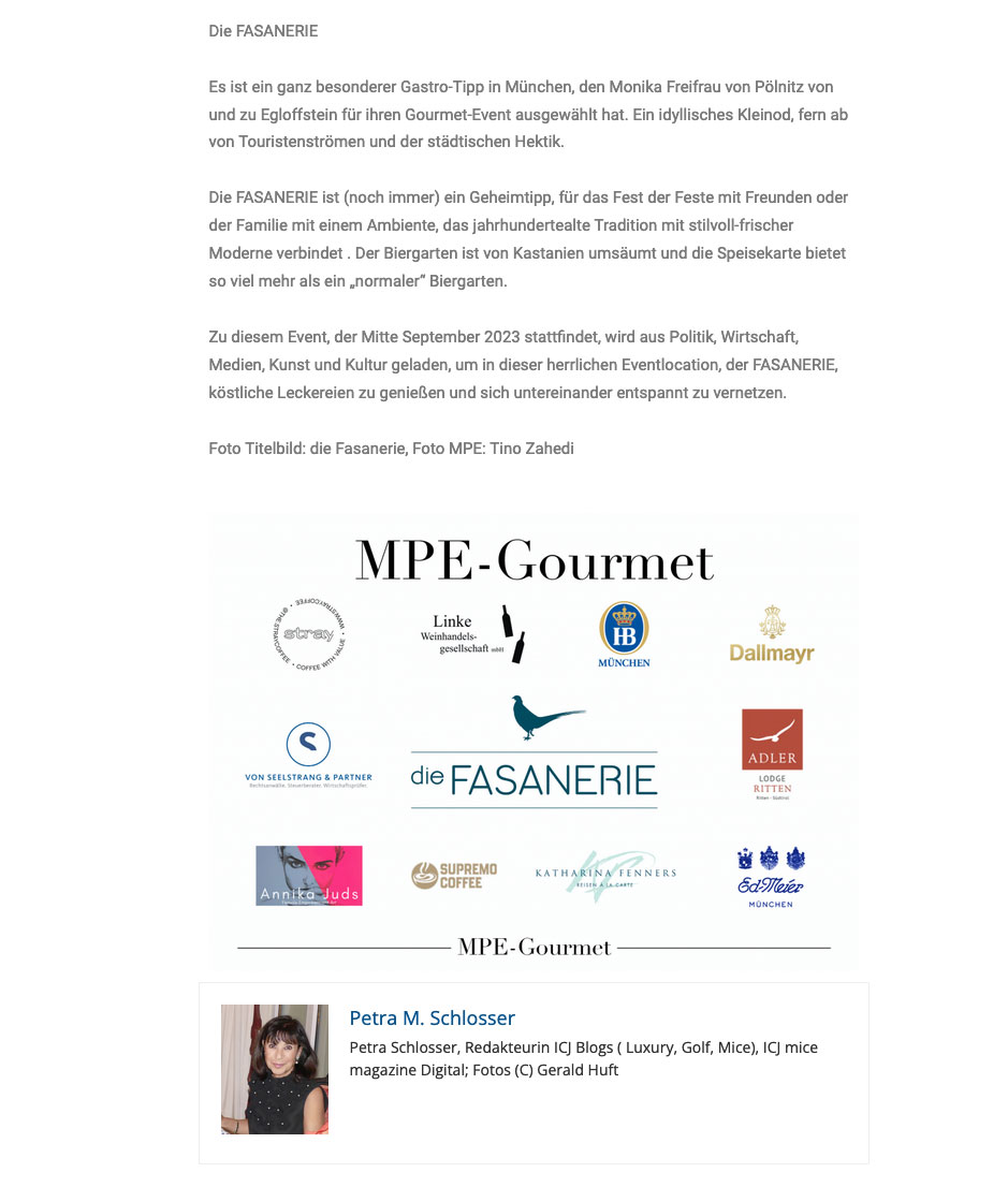 Icj Ambassadors Mice Luxury Golf Pressebeitrag Über Mpe Gourmet In Der Fasanerie 2